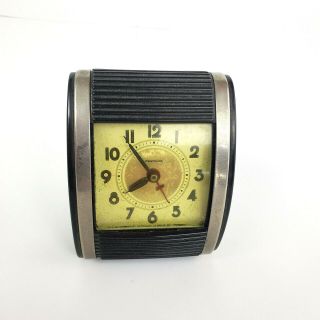 Vintage Westclox Travel Alarm Clock Black Bakelite Brass Roll Top Well