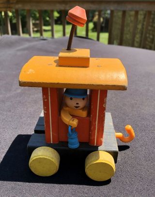 Vintage Fisher Price Huffy Puffy Wooden Train Pull Toy Caboose