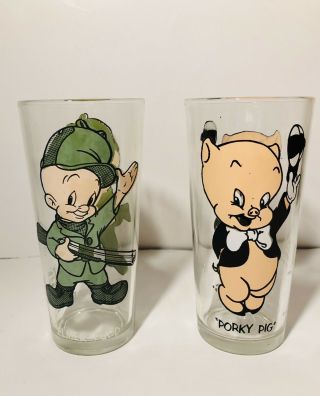 Vintage Porky Pig & Elmer Fudd Pepsi Collector Series 1973 Drinking Glasses
