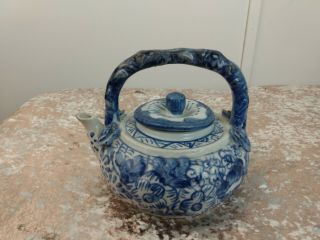 Vintage Blue And White Porcelain Ceramic Chinese Floral Teapot