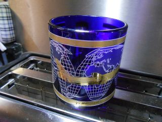 Vintage Boeing Glass Coffee Mug Cobalt Blue Gold Trim Airplane 767
