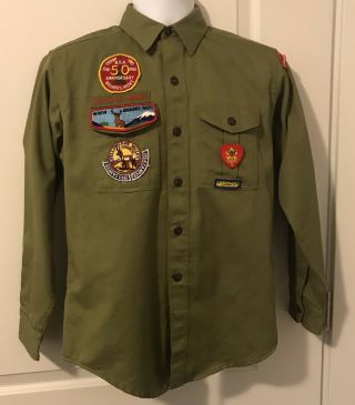 Vintage 1966 Long Sleeve Bsa Boy Scouts Tan Long Sleeve Shirt - Size Mens S Usa
