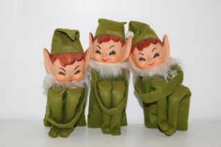 Set Of 3 Vintage Shelf Elves/elf - Japan