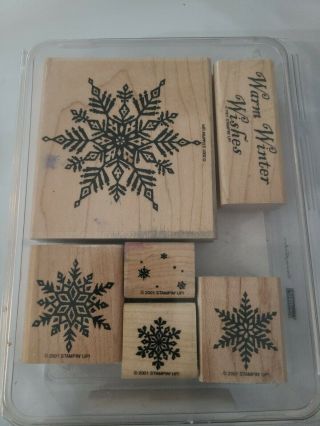 Stampin Up Snowflakes Set Of 6 Wood Rubber Stamps Retired Vintage 2001