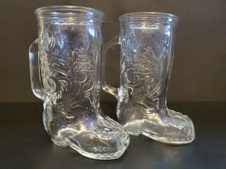 Set of 2 Vintage Beer Mugs Cowboy Boots Glass Barware 2