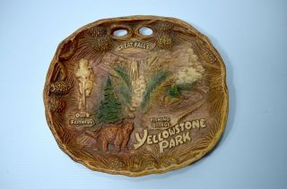 Vintage Taco Yellowstone Park Souvenir Faux Wood Plate Bowl Travel Souvenir