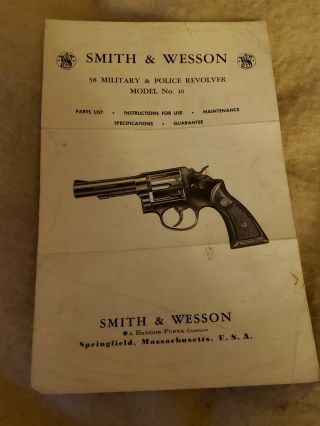 Vintage Smith & Wesson 38 Revolver Model No.  10 Parts Listand Instructions.