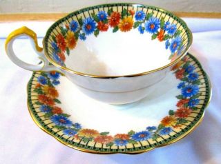 Vintage - Aynsely - Bone China - England - H321 - Tea Cup,  Saucer - Floral Rimmed