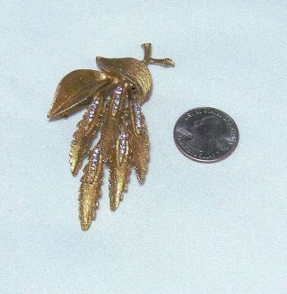 Vintage Clear Crystal Rhinestone Large Leaf Gold Tone Pin 2