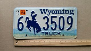 License Plate,  Wyoming,  1994,  Truck,  6 Bucking Bronco 3509