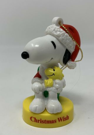 Vintage Peanuts “christmas Wish” Santa Snoopy & Woodstock Pvc Ornament Figurine