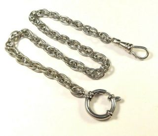 Vintage Pocket Silver Tone Watch Holder 14 " Swivel Round Clasp Link Chain