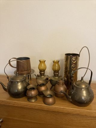 Selection Of Tiny Vintage Decorative Brass/metal/copper Pots,  Gas Lamps,  Kettles