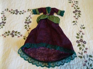 Vintage 2 Piece Fashion Doll Dress In Rich Colors With Bustle