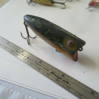 Fishing Lure Heddon 2¾ " Vintage Wood Glass Eyes Baby Lucky Frog Green