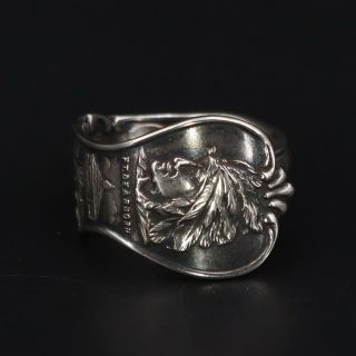 Vtg Sterling Silver Chicago Indian Chief Head Spoon Handle Ring Size 6 - 4.  5g