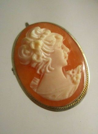 Small Vintage 800 Silver Sterling Carved Shell Cameo Pin Or Pendant 7/8 "