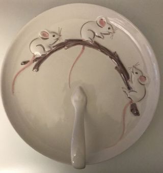 Vintage Ns Gustin Co.  Cheese Server Plate With Mouse U.  S.  A Pottery