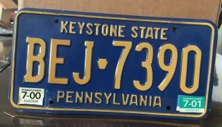 2001 Pennsylvania Keystone State Metal License Plate: Bej - 7390