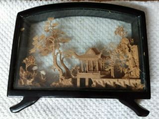 Vintage Japanese Cork Art,  Pagoda And Trees,  Intricate Details