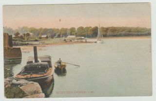 Man In Rowing Boat By Tug,  Wootton Creek Nr Fishbourne: 1910 Vintage Collotype