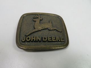 John Deere Trademark Logo Brass Belt Buckle Vintage Collectable