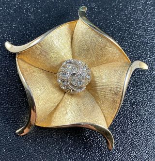Bsk Signed Vintage Brooch Pin 2.  5” Flower Crystal Rhinestones Lot2
