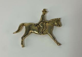 Vintage Gold Tone Horse And Rider Brooch 8.  5 Cm