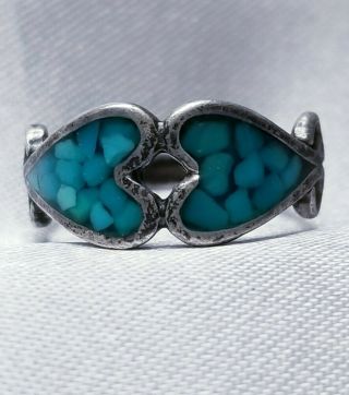 Vintage Southwest Native American Sterling Silver Turquoise Heart Ring Size 6.  5