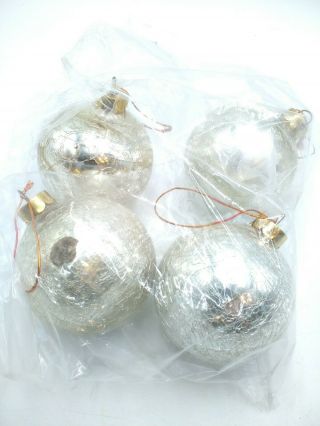 Vintage Cracked Glass Silver Christmas Ornament Heavy For Size Set Of 4