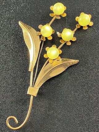Vintage Brooch Pin Large 4.  5” Copper Flower Yellow Glow Lucite Lot6