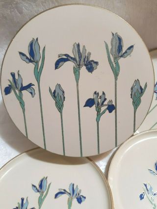 Otagiri Iris Rhapsody 6 Lacquerware Coasters Floral Blue Japan Vintage 1d