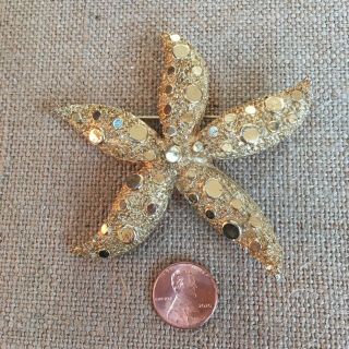 Coro Starfish Brooch Vintage Textured Large Nautical Pin Beach Gold Tone Signed