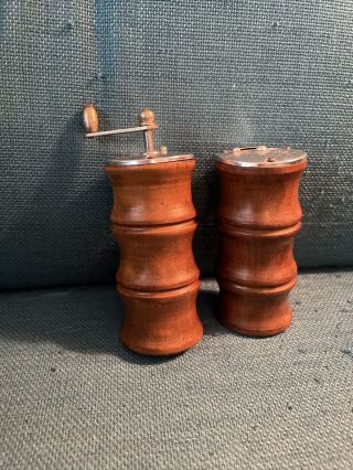 Vintage Wooden Salt Shaker And Pepper Mill Grinder 5” Wood Unbranded