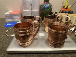 Mixed Set Of 4 Vintage Solid Copper Mugs - West Bend,  Georgian,  Cavalier -