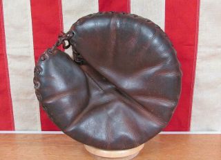 Vintage 1930s Baseball Glove Leather Catchers Mitt 2 - Tone Antique Great Display 2