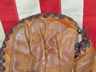 Vintage 1930s Baseball Glove Leather Catchers Mitt 2 - Tone Antique Great Display 3