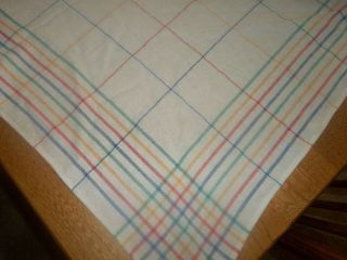 Vtg Cotton Red Blue Green Yellow Stripe Check Tablecloth Virginia Mills Italy