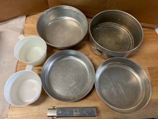 Vtg‼ 7 Pc.  Aluminum Camp Kit Nesting Pans Pots Coffee Plates Cook Ware •