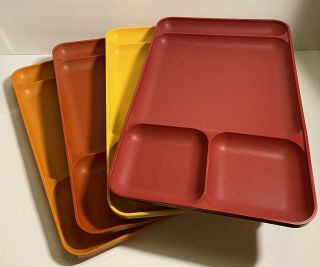 Set Of 4 Vtg Tupperware Divided Trays Harvest Colors Lunch Camping Bbq 1535 - 6