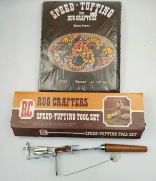 Vintage Rug Crafters Speed - Tufting Tool Set & Blossoms Starter Pattern Fabric