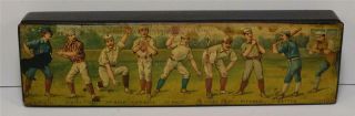 Vintage 1880s Baseball Black Enamel Pencil Box W/ Exceptionally Colorful Scene