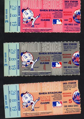 1969 York Mets World Series Ticket Stubs - Games 3,  4 & 5 - Seaver,  Ryan,  Agee