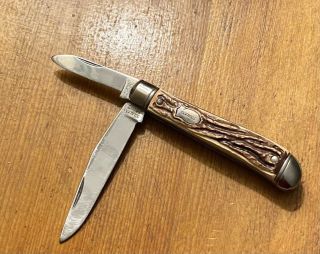 Vintage Colonial Prov.  Usa 2 Blades 4 Inch Folding Pocket Knife Stag/bone Handle