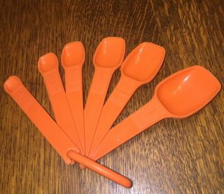Vintage Tupperware Measuring Spoons - Orange Set Of 6 Plus Ring