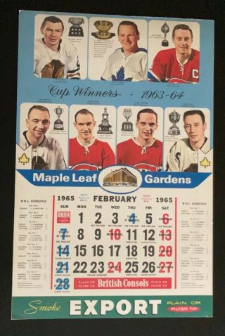 Vintage 1965 Toronto Maple Leaf Gardens Broadside Advertising Calender
