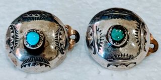 Vintage Navajo Native American Southwest Sterling Silver Turquoise Clip Earrings
