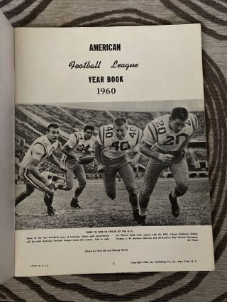 1960 American Football League Yearbook - AFL - Very Good Rare Vintage 2