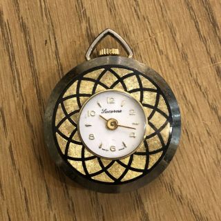 Vintage Mid Century Gold Tone Lucerne Watch Clock Pendant 60s Wind Up