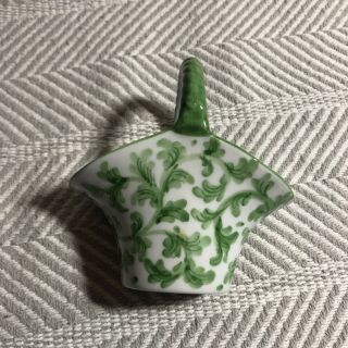 Vintage Miniature Green Floral Ceramic Basket Dollhouse Shadowbox Trinket 2